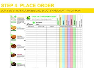 STEP 4: PLACE ORDER
DON’T BE STINGY. ADORABLE GIRL SCOUTS ARE COUNTING ON YOU!

 