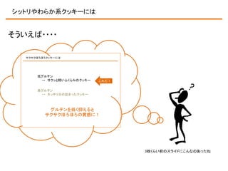 シットリやわらか系クッキーには

そういえば・・・・

3枚くらい前のスライドにこんなのあったね

 