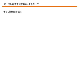 オーブンの中で何が起こってるの～？

すごく簡単に言うと：

 