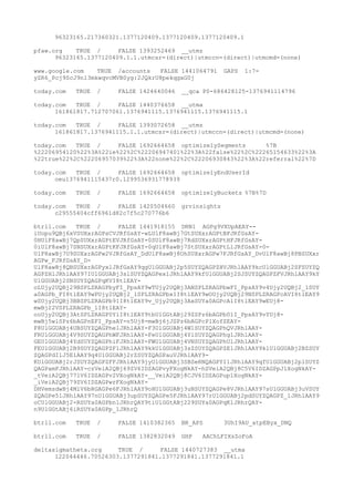 96323165.217360321.1377120409.1377120409.1377120409.1
pfaw.org TRUE / FALSE 1393252469 __utmz
96323165.1377120409.1.1.utmcsr=(direct)|utmccn=(direct)|utmcmd=(none)
www.google.com TRUE /accounts FALSE 1441064791 GAPS 1:7-
yZR6_Pcj9ScJ9n13mkwqvcMVB0yg:2JQkrU8pekqgxG0j
today.com TRUE / FALSE 1424640046 __qca P0-686428125-1376941114796
today.com TRUE / FALSE 1440376658 __utma
161861817.712707061.1376941115.1376941115.1376941115.1
today.com TRUE / FALSE 1393072658 __utmz
161861817.1376941115.1.1.utmcsr=(direct)|utmccn=(direct)|utmcmd=(none)
today.com TRUE / FALSE 1692664658 optimizelySegments %7B
%22206954120%22%3A%22ie%22%2C%22206947401%22%3A%22false%22%2C%22265154633%22%3A
%22true%22%2C%22206957039%22%3A%22none%22%2C%22206930843%22%3A%22referral%22%7D
today.com TRUE / FALSE 1692664658 optimizelyEndUserId
oeu1376941115437r0.1299536931778939
today.com TRUE / FALSE 1692664658 optimizelyBuckets %7B%7D
today.com TRUE / FALSE 1420504660 grvinsights
c29555404cff6961d82c7f5c270776b6
btrll.com TRUE / FALSE 1441918155 DRN1 AGPg9VXUpAEAY--
iUopu9QBj6xVSUXxrAGPsCVJRfGsAY-wLUlF8awBj7GtSUXxrAGPtBFJRfGsAY-
0HUlF8awBj7QpSUXxrAGPtEVJRfGsAY-0SUlF8awBj7RdSUXxrAGPtHFJRfGsAY-
0iUlF8awBj7SNSUXxrAGPtKFJRfGsAY-0qUlF8awBj7StSUXxrAGPtLlJRfGsAY-0-
UlF8awBj7U9SUXxrAGPw2VJRfGsAY_DdUlF8awBj8OhSUXxrAGPw7FJRfGsAY_DvUlF8awBj8PBSUXxr
AGPw_FJRfGsAY_D-
UlF8awBj8QBSUXxrAGPyx1JRfGsAY9qgUlGGUABj2p5SUYZQAGPZHVJRhlAAY9kcUlGGUABj2SFSUYZQ
AGPZHlJRhlAAY97IUlGGUABj3slSUYZQAGPex1JRhlAAY9kfUlGGUABj2SJSUYZQAGPZFVJRhlAAY9kY
UlGGUABj2SNSUYZQAGPqKVI8tlEAY-
oLUjy2UQBj29BSPLZRAGPbyFI_PpsAY9wTUjy2UQBj3ANSPLZRAGPbwFI_PpsAY9v4Ujy2UQBj2_1SUY
a0AGPb_FI8tlEAY9wPUjy2UQBj2_lSPLZRAGPbx1I8tlEAY9wOUjy2UQBj29NSPLZRAGPcAVI8tlEAY9
wSUjy2UQBj3BBSPLZRAGPb91I8tlEAY9v_Ujy2UQBj3AxSUYa0AGPcAlI8tlEAY9wEUj8-
mwBj22VSPLZRAGPb_lI8tlEAY-
ooUjy2UQBj3AtSPLZRAGP0YlI8tlEAY9tbUlGGtABj29ZSPz6bAGPb0lI_PpsAY9vYUj8-
mwBj5wlSPz6bAGPnEFI_PpsAY-n5Uj8-mwBj6jJSPz6bAGPcPlXofZEAY-
F8UlGGUABj4UBSUYZQAGPhe1JRhlAAY-F3UlGGUABj4W1SUYZQAGPhQVJRhlAAY-
FRUlGGUABj4V9SUYZQAGPhWFJRhlAAY-FeUlGGUABj4YlSUYZQAGPhglJRhlAAY-
GEUlGGUABj4YdSUYZQAGPhiFJRhlAAY-FWUlGGUABj4VNSUYZQAGPhUlJRhlAAY-
FEUlGGUABj2B9SUYZQAGPZF1JRhlAAY9kkUlGGUABj3sZSUYZQAGPZE1JRhlAAY9klUlGGUABj2BZSUY
ZQAGPdIlJ5E1AAY9q4UlGGUABj2rZSUYZQAGPauVJRhlAAY9-
KUlGGUABj2rJSUYZQAGPZFFJRhlAAY9jyUlGGUABj3SBSeRNQAGPYI1JRhlAAY9qfUlGGUABj2plSUYZ
QAGPamFJRhlAAY-czVeiA2QBj69ZV6IDZAGPvyFXogNkAY-hSVeiA2QBj8C5V6IDZAGPpJlXogNkAY-
_tVeiA2QBj771V6IDZAGPv2VXogNkAY-__VeiA2QBj8CJV6IDZAGPup1XogNkAY-
_iVeiA2QBj79ZV6IDZAGPwrFXogNkAY-
DHVemsdwBj4MlV6bRGAGPe6FJRhlAAY9oHUlGGUABj3uNSUYZQAGPe8VJRhlAAY97sUlGGUABj3uVSUY
ZQAGPe5lJRhlAAY97nUlGGUABj3upSUYZQAGPe5FJRhlAAY97rUlGGUABj2pdSUYZQAGPZ_lJRhlAAY9
oCUlGGUABj2-RSUYa0AGPbn1JRhrQAY9tiUlGGtABj229SUYa0AGPqKlJRhrQAY-
n9UlGGtABj6iRSUYa0AGPp_1JRhrQ
btrll.com TRUE / FALSE 1410382365 BR_APS 3UhI9AU_atpEByx_DNQ
btrll.com TRUE / FALSE 1382832049 GHP AAChLFIXsZoFoA
deltasigmatheta.org TRUE / FALSE 1440727383 __utma
122044446.70526303.1377291841.1377291841.1377291841.1
 