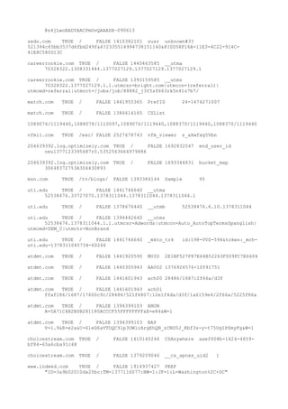 @s4jLwoBADYAACPmOvQAAADX~090613
zedo.com TRUE / FALSE 1410382101 zusr unknown#3?
521394c65bb3537d6fbd249f&6?2335514994738151140&8?0D58F16A-11E3-4C22-914C-
41E8C580D13C
careerrookie.com TRUE / FALSE 1440463585 __utma
70328322.1308331444.1377027129.1377027129.1377027129.1
careerrookie.com TRUE / FALSE 1393159585 __utmz
70328322.1377027129.1.1.utmcsr=bright.com|utmccn=(referral)|
utmcmd=referral|utmcct=/jobs/job/88882_j3f5sf663rk5n41z7b7/
match.com TRUE / FALSE 1441955365 PrefID 24-1674271007
match.com TRUE / FALSE 1386616165 CSList
1089076/1119440,1088078/1110097,1089076/1119440,1088370/1119440,1088370/1119440
vfmii.com TRUE /exc/ FALSE 2527678743 vfm_viewer s_aXwfxg5Vbn
204639392.log.optimizely.com TRUE / FALSE 1692832547 end_user_id
oeu1377123395687r0.5352563664979886
204639392.log.optimizely.com TRUE / FALSE 1693344831 bucket_map
306483727%3A306430893
msn.com TRUE /tv/blogs/ FALSE 1393384144 Sample 95
uti.edu TRUE / FALSE 1441746640 __utma
52538476.33727070.1378311044.1378311044.1378311044.1
uti.edu TRUE / FALSE 1378676440 __utmb 52538476.6.10.1378311044
uti.edu TRUE / FALSE 1394442640 __utmz
52538476.1378311044.1.1.utmcsr=Adwords|utmccn=Auto_AutoTopTermsSpanglish|
utmcmd=SEM_C|utmctr=NonBrand
uti.edu TRUE / FALSE 1441746640 _mkto_trk id:198-VVS-594&token:_mch-
uti.edu-1378311045734-60266
atdmt.com TRUE / FALSE 1441920590 MUID 2E1BF527F87E64B52263F009FC7E6604
atdmt.com TRUE / FALSE 1440305943 AA002 1376926576-10591751
atdmt.com TRUE / FALSE 1441601943 ach00 28486/1687:2f66a/d3f
atdmt.com TRUE / FALSE 1441601943 ach01
ffaf186/1687/17600c9c/28486/521f6807:12e1f4da/d3f/1a6159e4/2f66a/5225f86a
atdmt.com TRUE / FALSE 1394399103 ANON
A=5A71C4B2B0B281180ACCCF55FFFFFFFF&E=e84&W=1
atdmt.com TRUE / FALSE 1394399103 NAP
V=1.9&E=e2a&C=6leG6aVTOQC9lp3OWlrArgEhQN_zCND5J_Kbf3s-y-t75UgIPSmyFg&W=1
choicestream.com TRUE / FALSE 1410140246 CSAnywhere aaef608b-1624-4659-
bf84-65a6cba91c48
choicestream.com TRUE / FALSE 1379209046 __cs_apnxs_uid2 1
www.indeed.com TRUE / FALSE 1914937427 PREF
"ID=3a9b02010da25bc:TM=1377116077:NW=1:JF=1:L=Washington%2C+DC"
 