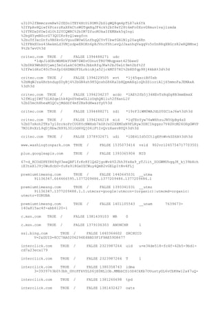 u310%2fBmmcsvmRw%2fEDo1TEY4XtUi8OM%2bSlgWQ8qm4pTL87uk6Yk
%2fPpAvHQiwf6PcsrzKaX8kCtnWGTqmXqJF4ck%2bf8eY28t6mFo0XzvG8muvlvaj1zmdx
%2fTKDxDfOwIdlOtZ2YCQWRC%2bIM7ZfucM3kaIfEMXek5qIngi
%2bgXYymNScrG73QUIKr8rQ1wegfcn
%2buTf3xcDrfu9BSkvZcVguu0W0wULnfhgQCYvTIbwfGHlNly20aq4Rn
%2fFBkEUss43AekmLd3VMjzdpeEROKn6pHJVncFShievQJJxanhqVaqqVo5vDnRRqXBGrzR2eRQBMnej
9%2b7wvU%3d
criteo.com TRUE / FALSE 1394488271 udc
*1dpJid0BrWbMDkYUkM7ZWZvCOnutT8O7Mhqpxet425beeU
%2b0RX9WhBSUjwmj5mIsLakC6CM9zJbbnRfqJKw%2bJ0eLt9m%2bf%2f
%2fPw1d6zC40cTnnfpI6HZMAUFDLrbicAja52jckMf07HI%2bHDfqp98j4kbA%3d%3d
criteo.com TRUE / FALSE 1394229505 evt *1j45qsciBf0sb
%2bMqWJza6BrbndupSDyBj4%2bGN4sh985QoshG86Ka1bHQpmAXqloQhSSioriAlj65mmoFaJEMAxA
%3d%3d
criteo.com TRUE / FALSE 1394234237 acdc *1AE%2fb5j34HEvTzRqDg8B3mmEmxX
%2fMigjIWf7dlAZqelhk4QnOYebwGLlzUqhQNliu%2fHanLlV
%2bZ5mchHheaMIQCujMddSf4mf2Nx8dHwazYyU%3d
criteo.com TRUE / FALSE 1394488271 zdi *19rF3iWM0WAJdLU0SC1aJ6w%3d%3d
criteo.com TRUE / FALSE 1394246218 eid *1qTEnYyw76wW6hsuJN5UpBg4xZ
%2bD7sRoh2TKs7y1DrckoPrCUG8YcNWHsb7kGPJsU2XXM0xN9FLNyw3DXCIkggso7V4GVcM26OHgGWVP
7M31RvXrL9qDj8bwJX89L30lOd6VQjD6iFtIvQvzXaevBYQ%3d%3d
criteo.com TRUE / FALSE 1378932671 udi *1DE4lId5CCtlgEPnWvkSS6A%3d%3d
www.washingtonpark.com TRUE / FALSE 1535073414 vsid 902vr1245754717703501
plus.googleapis.com TRUE / FALSE 1393365904 NID
67=d_RCOdDPEYR69gV3eeQBF1frKrKf1Qd2jgoWvkV2Jhh3YsHa9_yTJiit_SOGWMUhqqJK_kj39bHch
iE3teX1J9j0Wu8cbU-fu8s9l8GxUZCWuy4QmR2vGELpItNv4FLj
premiumtimesng.com TRUE / FALSE 1440645031 __utma
91136347.664466595.1377209486.1377209486.1377209486.1
premiumtimesng.com TRUE / FALSE 1393341031 __utmz
91136347.1377209488.1.1.utmcsr=google|utmccn=(organic)|utmcmd=organic|
utmctr=YORUBA
premiumtimesng.com TRUE / FALSE 1401105543 __unam 7639673-
140a815ac4f-abb6120-1
c.msn.com TRUE / FALSE 1381439103 MR 0
c.msn.com TRUE / FALSE 1379106303 ANONCHK 1
ssl.bing.com TRUE / FALSE 1440364602 SRCHUID
V=2&GUID=8CC7AA0206294E4BBD3F1F9AE59D8677
interclick.com TRUE / FALSE 2323987264 uid u=e34de518-fc4f-42b5-9bd1-
cd7a23eca179
interclick.com TRUE / FALSE 2323987264 T 1
interclick.com TRUE / FALSE 1380358743 idma
3=39397%3b0%3bh_GVcPFkVSLS6jE0NLlOb.MMbbCSiOS4CkKb7OUustyGL6vCbKHw12a47uQ-
interclick.com TRUE / FALSE 1381260698 tpd
interclick.com TRUE / FALSE 1381432427 oats
 