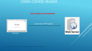 USING COOKIE HEADER
Cookie (by HTTP header)
Browser
How Cookies are transmitted?
Mrs.M.Priyavani, MCA, DCHN, M.Phil., V.V.Vanniaperumal College for Women, Virudhunagar.
 
