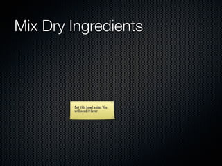 Mix Dry Ingredients



        Set this bowl aside. You
        will need it later.
 