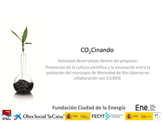 CO2Cinando
Actividad desarrollada dentro del proyecto:
Promoción de la cultura científica y la innovación entre la
población del municipio de Merindad de Río Ubierna en
colaboración con CIUDEN.

Fundación Ciudad de la Energía

 