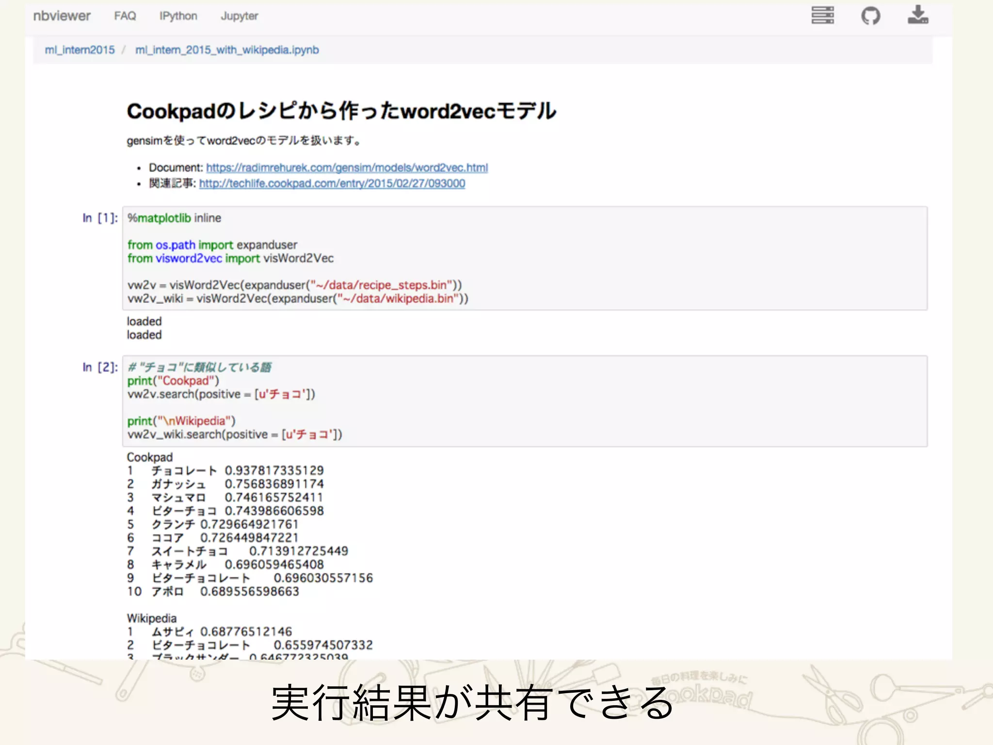 実行結果が共有できる
 