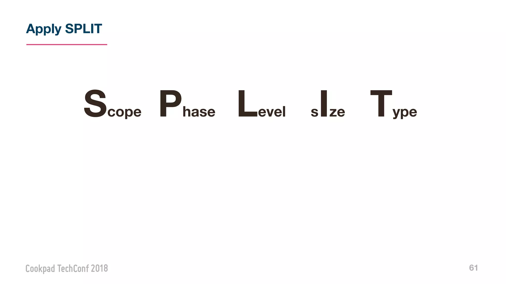 Apply SPLIT
61
Scope Phase Level sIze Type
 