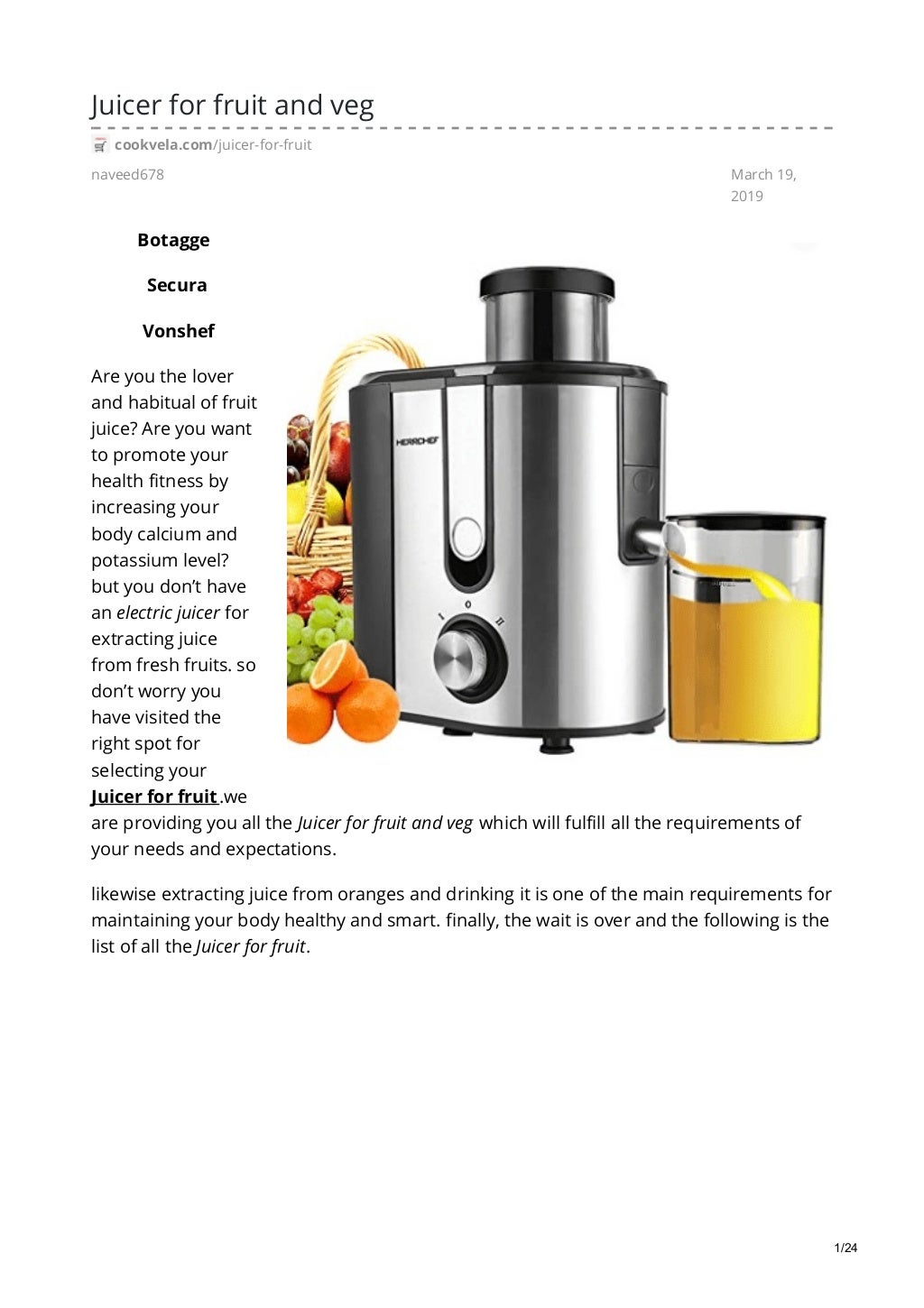 juicer for fruit and vegetable