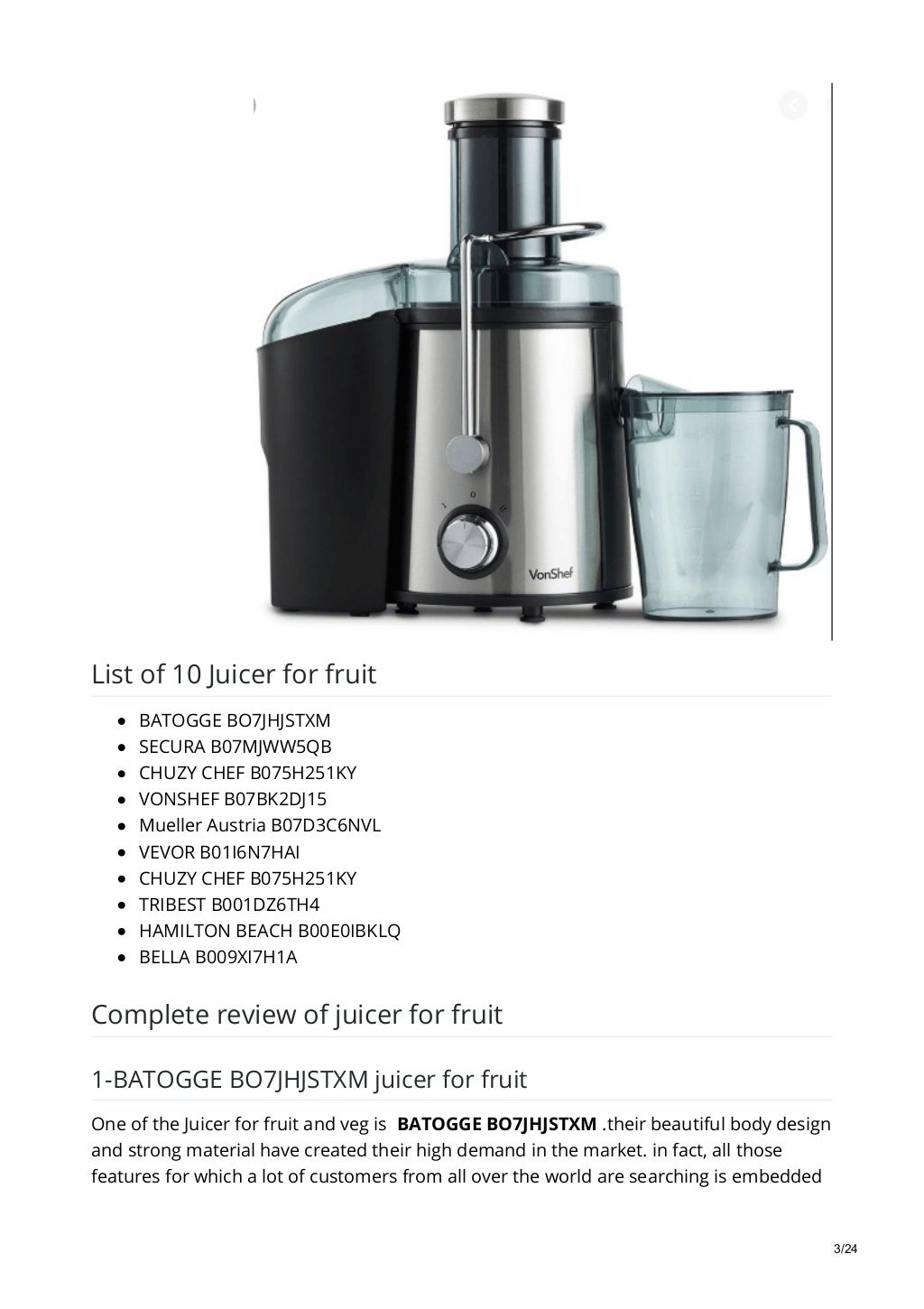 juicer for fruit and vegetable