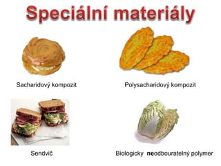 Sacharidov? kompozit Polysacharidov? kompozit
Sendvi? Biologicky neodbourateln? polymer
 