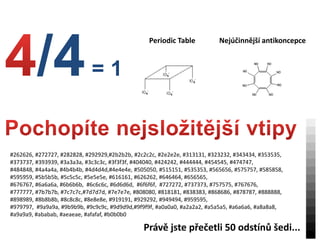 /4= 1
Periodic Table
#262626, #272727, #282828, #292929,#2b2b2b, #2c2c2c, #2e2e2e, #313131, #323232, #343434, #353535,
#373737, #393939, #3a3a3a, #3c3c3c, #3f3f3f, #404040, #424242, #444444, #454545, #474747,
#484848, #4a4a4a, #4b4b4b, #4d4d4d,#4e4e4e, #505050, #515151, #535353, #565656, #575757, #585858,
#595959, #5b5b5b, #5c5c5c, #5e5e5e, #616161, #626262, #646464, #656565,
#676767, #6a6a6a, #6b6b6b, #6c6c6c, #6d6d6d, #6f6f6f, #727272, #737373, #757575, #767676,
#777777, #7b7b7b, #7c7c7c,#7d7d7d, #7e7e7e, #808080, #818181, #838383, #868686, #878787, #888888,
#898989, #8b8b8b, #8c8c8c, #8e8e8e, #919191, #929292, #949494, #959595,
#979797, #9a9a9a, #9b9b9b, #9c9c9c, #9d9d9d,#9f9f9f, #a0a0a0, #a2a2a2, #a5a5a5, #a6a6a6, #a8a8a8,
#a9a9a9, #ababab, #aeaeae, #afafaf, #b0b0b0
Prv jste p?e?etli 50 odstn? ?edi...
Nej?innj? antikoncepce
 
