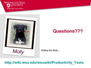 Questions??? http:// wiki.wsu.edu/wsuwiki/Productivity_Tools Gilding the Molly… 