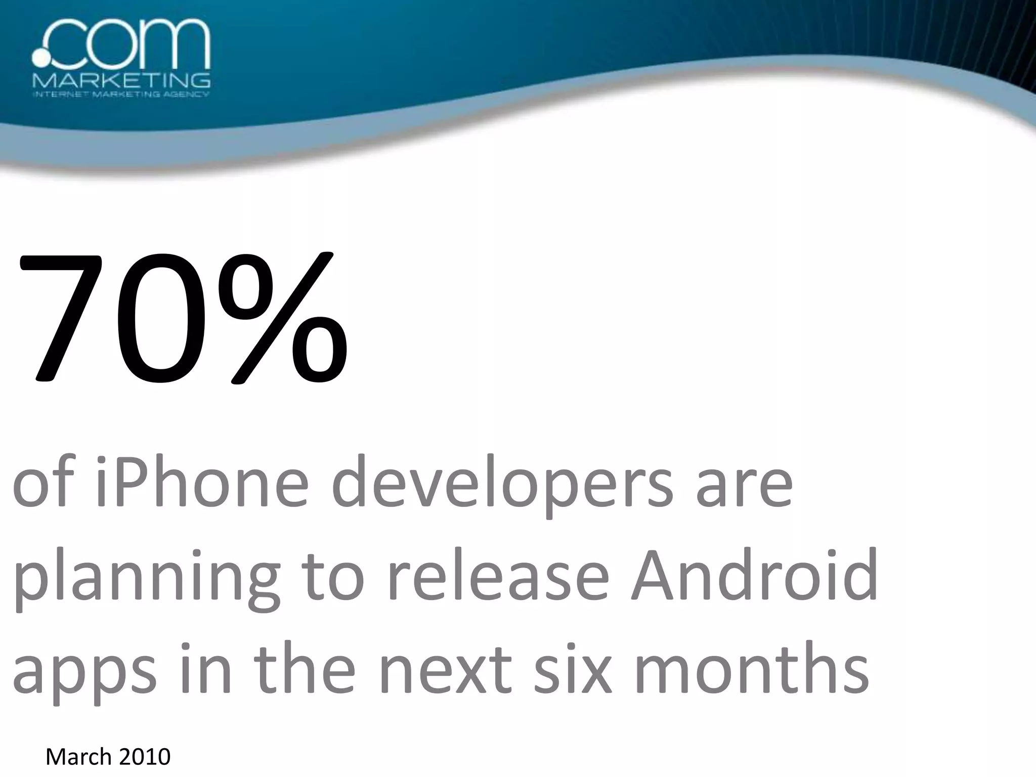 70% of iPhone developers are planning to release Android apps in the next six monthsMarch 2010