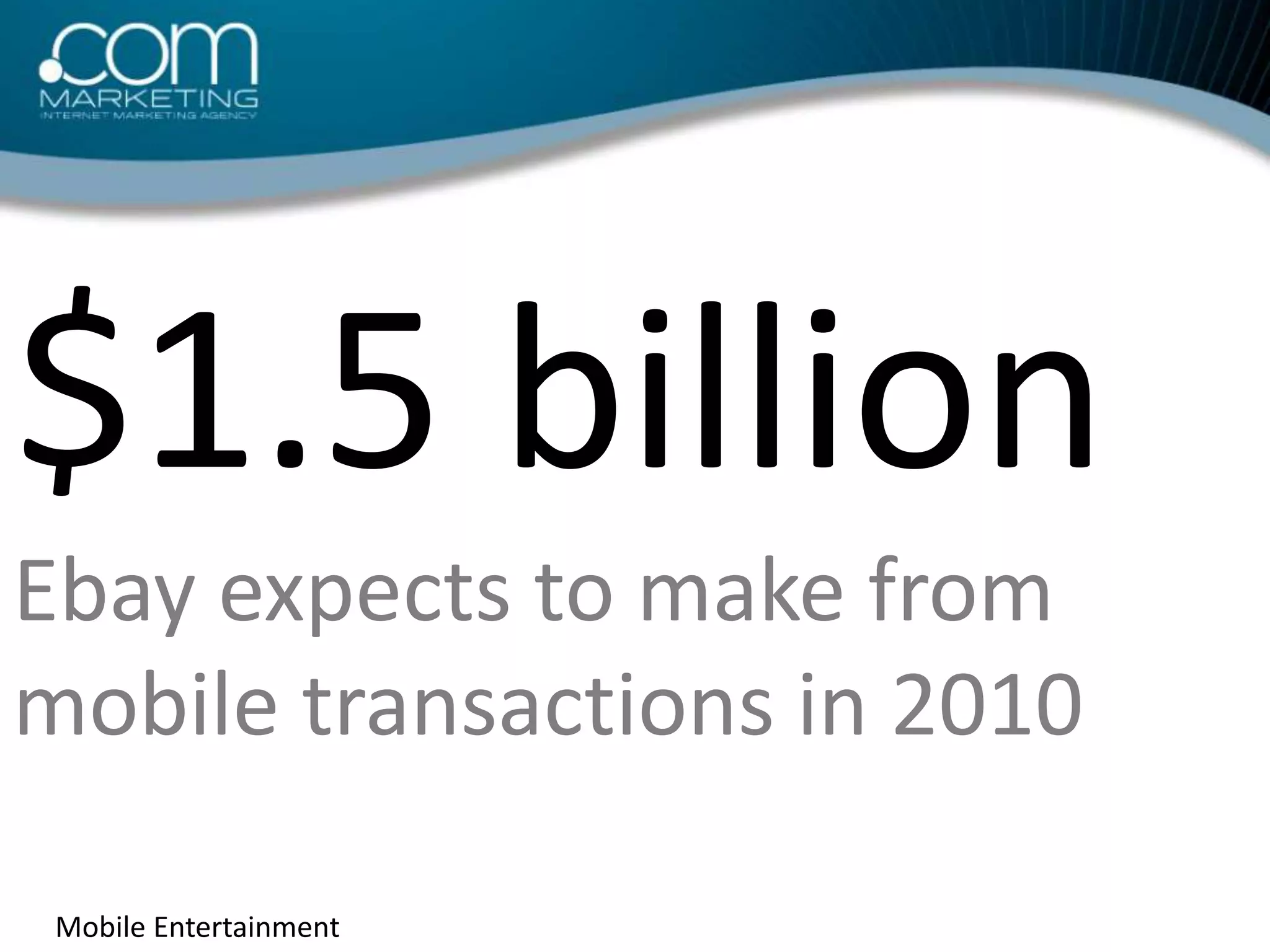 $1.5 billion Ebay expects to make from mobile transactions in 2010Mobile Entertainment 