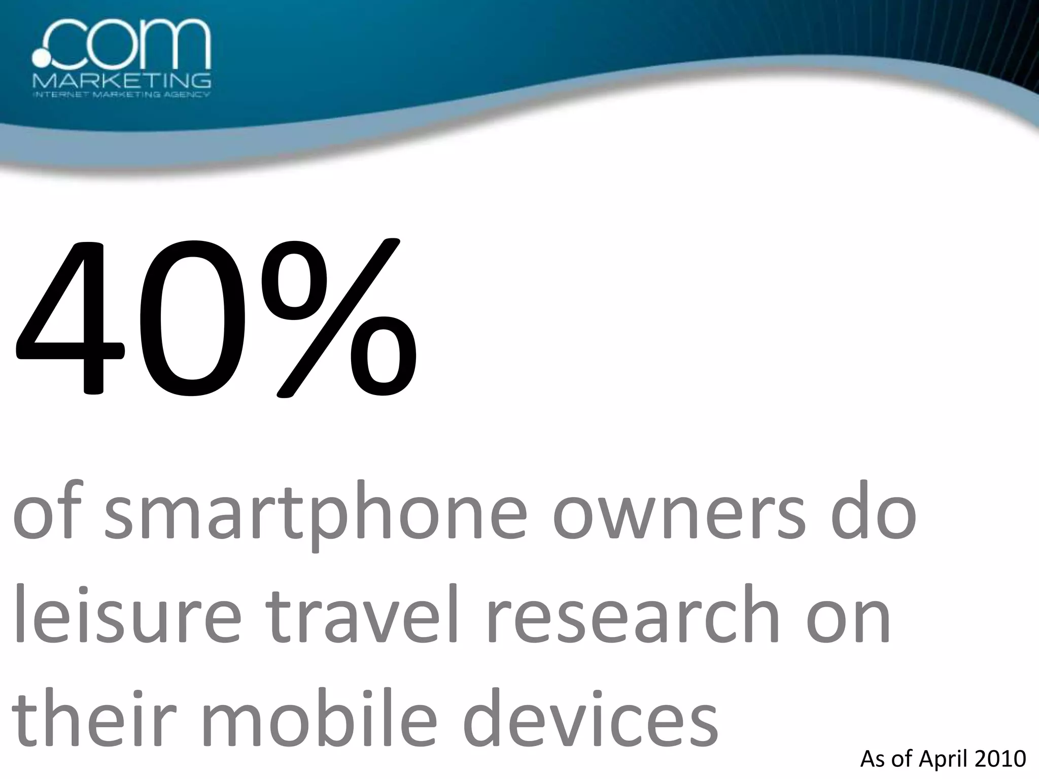40% of smartphone owners do leisure travel research on their mobile devicesAs of April 2010