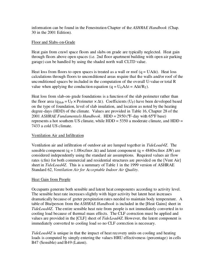 Cooling And Heating Load Calculations Tide Load4z