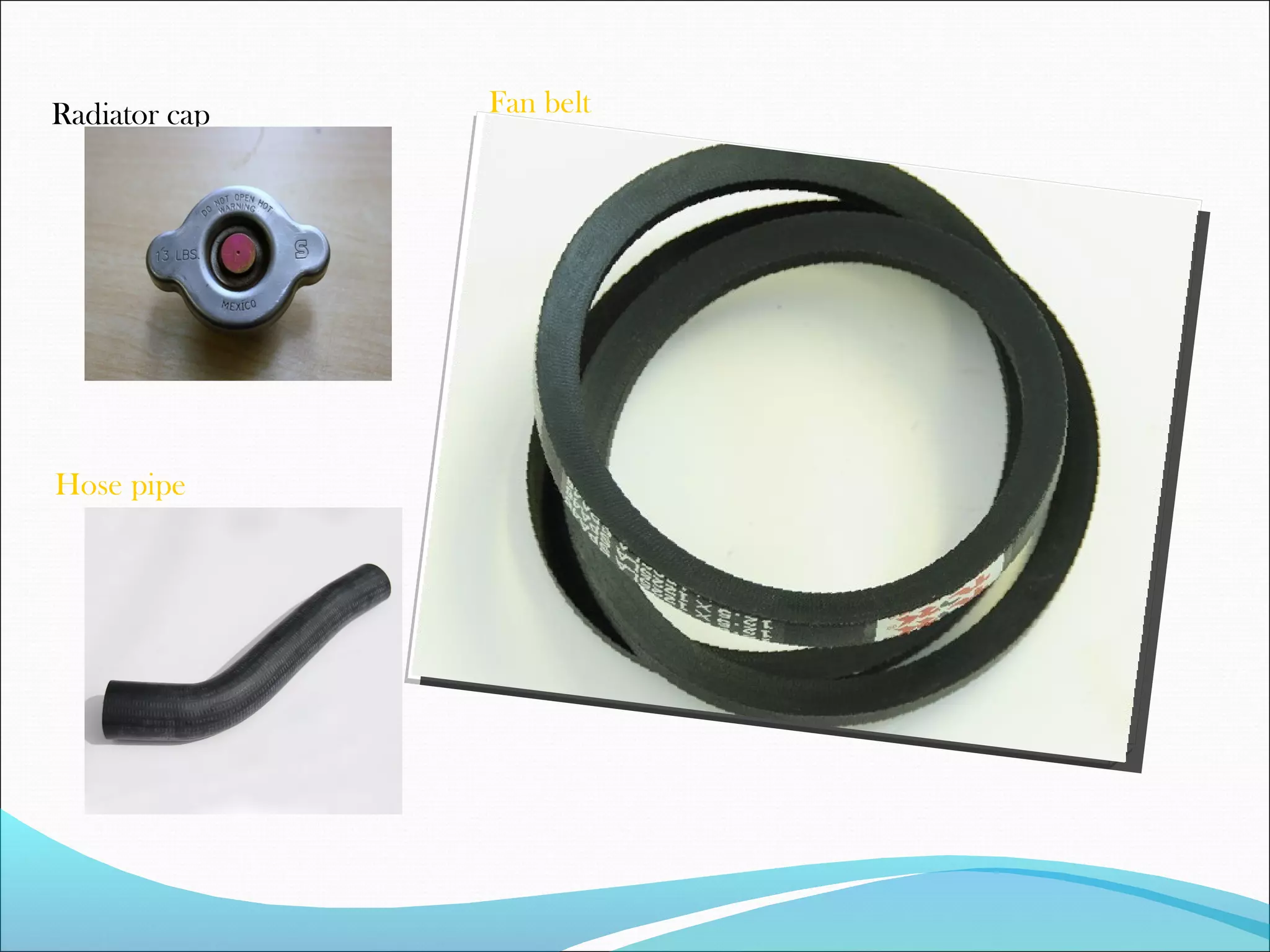 Radiator cap 
N 
Hose pipe 
Fan belt 
 