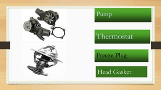 Story for illustration purposes only
Pump
Thermostat
Freeze Plug
Head Gasket
 