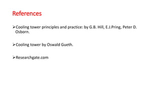 References
Cooling tower principles and practice: by G.B. Hill, E.J.Pring, Peter D.
Osborn.
Cooling tower by Oswald Gueth.
Researchgate.com
 