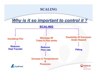 SCALING
Insulating Film
Possibility Of Corrosion
Under Deposit
Blockage Of
Tubes & Pipe works
Pitting
Reduces
Flow rate
SCALING
Reduces
Heat Transfer
Increase in Temperatures
&
Pressures
Why is it so important to control it ?
 