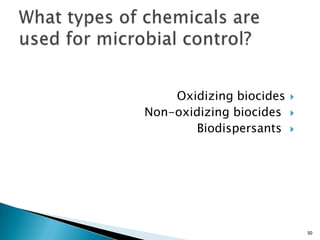 Oxidizing biocides
Non-oxidizing biocides
Biodispersants
50
 