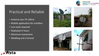 Practical and Reliable
• Antenna size 74-120cm
• Mobile application for installers
• Less tools required
• Deployed in hours
• Minimum investment
• Wedding and a funeral
15
 