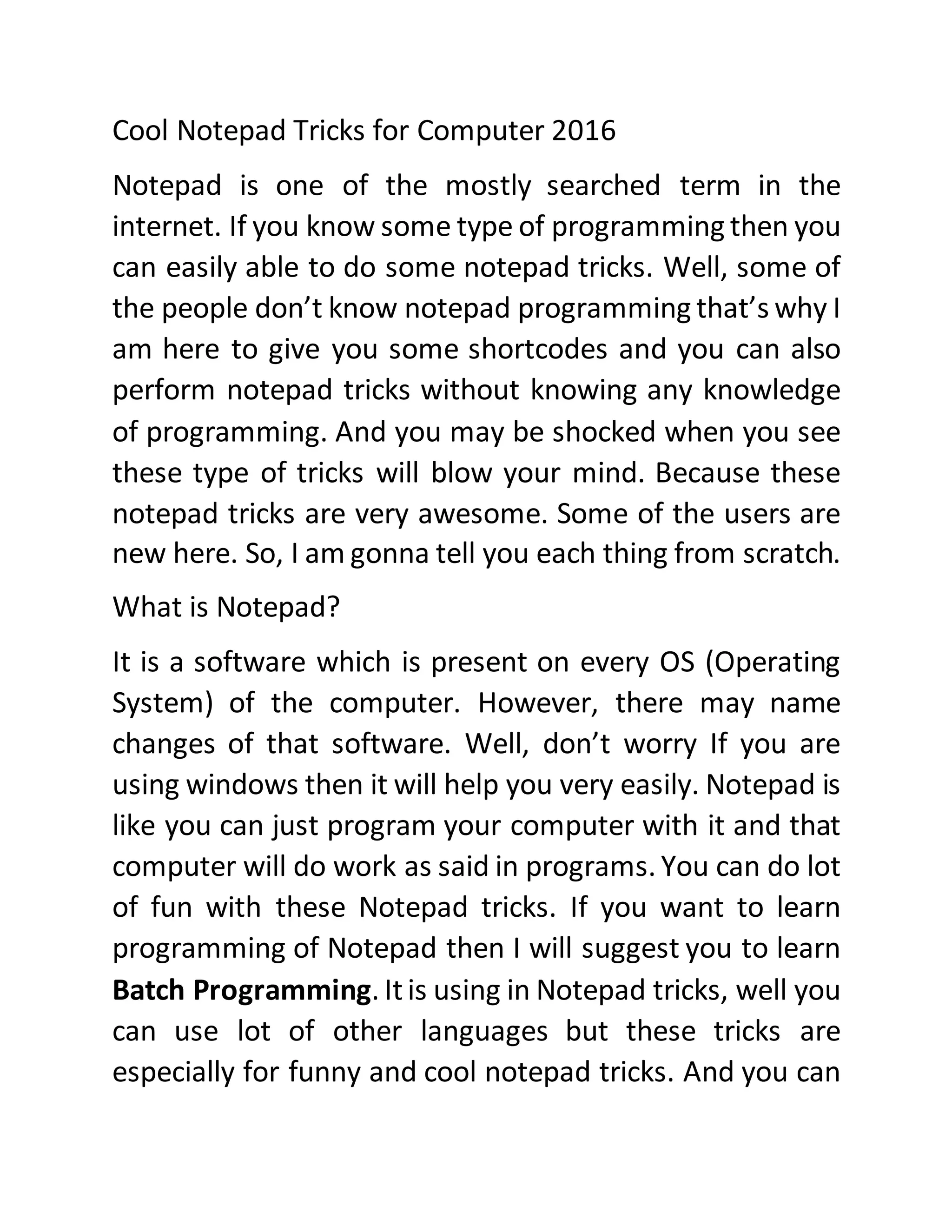 Cool notepad tricks for computer 2016 | DOCX