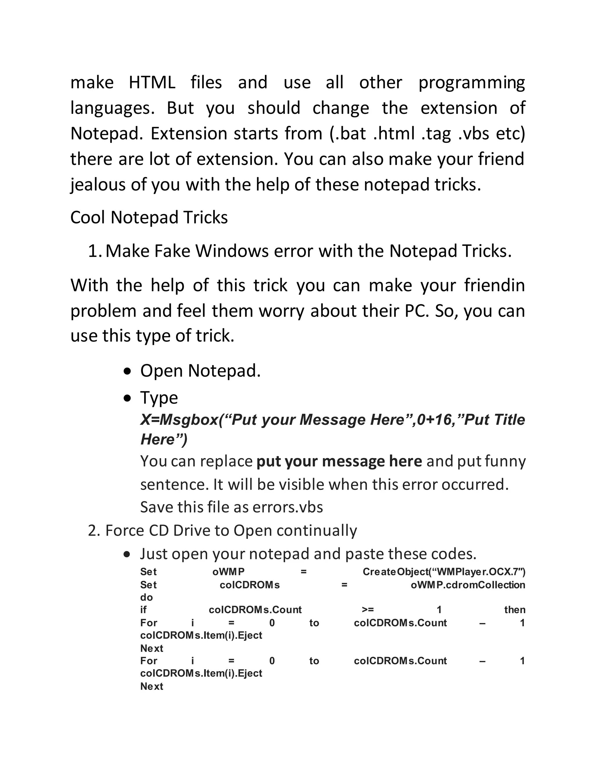 Cool notepad tricks for computer 2016 | DOCX