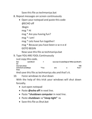 Cool notepad tricks for computer 2016 | DOCX