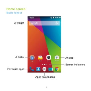 8
Home screen
Basic layout
 