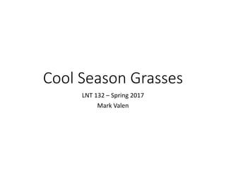 Cool Season Grasses
LNT 132 – Spring 2017
Mark Valen
 