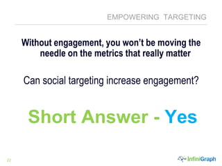 22
EMPOWERING TARGETING
Without engagement, you won’t be moving the
needle on the metrics that really matter
Can social targeting increase engagement?
Short Answer - Yes
 