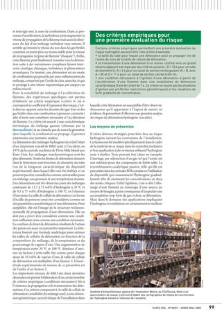 CLEFS CEA - N°50/51 - HIVER 2004-2005 99
Système d’échantillonneur gazeux de l’installation Mistra, au CEA/Saclay. Relié à un
spectromètre de masse, il permet d’établir des cartographies de champ de concentration
de l’hydrogène simulé à l’intérieur de l’enceinte.
et interagir avec la zone de combustion. Dans ce pro-
cessus d’accélération,la turbulence peut augmenter la
vitessedepropagationdelaflammemaisaussiladimi-
nuer du fait d’un mélange turbulent trop intense. Il
semble qu’ensuite la vitesse du son dans les gaz brûlés
constitueunpointplusoumoinsstablepourlavitesse
depropagation(régimedeflamme“choquée”).Enfin,
cette flamme peut finalement transiter vers la détona-
tion suite à des mécanismes complexes faisant inter-
venir cinétique chimique, turbulence et phénomènes
acoustiques. En résumé, une détonation est un mode
decombustionquiprocèdeparauto-inflammationdu
mélange,compriméparl’ondedechocassociée,etqui
se propage à une vitesse supersonique par rapport au
milieu réactif.
Pour la sensibilité du mélange à l’accélération de
flamme, des expériences spécifiques ont permis
d’élaborer un critère empirique (critère ␴, où ␴
correspondaucoefficientd’expansionthermique,c’est-
à-dire au rapport entre les densités des gaz frais et des
gaz brûlés dans une combustion à pression constante)
afin d’avoir une condition nécessaire à l’accélération
de flamme.Ce critère est associé à une caractéristique
intrinsèque du mélange gazeux (obtenue par la
thermochimie)etnes’attachepasdutoutàlagéométrie
dans laquelle la combustion se propage. Il permet
néanmoins une première analyse.
Ladétonationdesmélangeshydrogène/airafaitl’objet
d’un important travail de R&D suite à l’accident, en
1979,delacentralenucléairedeThreeMileIslandaux
États-Unis. Les mélanges stœchiométriques sont les
plusdétonants.Toutesleslimitesdedétonationdonnées
dans la littérature sont fonction du diamètre du tube
(ou de la longueur caractéristique du dispositif
expérimental) dans lequel elles ont été établies et ne
peuventpasêtreconsidéréescommeuniversellespour
unmélange,unepressionetunetempératuredonnés.
Des détonations ont été observées pour des mélanges
contenant de 11,7 à 75 vol% d’hydrogène à 20 °C et
de 9,5 à 77 vol% d’hydrogène à 100 °C en l’absence
d’inertants.Latailledecellulededétonation(enforme
d’écaille de poisson) peut être considérée comme un
desparamètrescaractéristiquesd’unedétonation.Pour
simplifier, elle est l’image de la structure tridimen-
sionnelle de propagation d’une détonation. Elle ne
doit pas a priori être considérée comme une condi-
tionsuffisantemaiscommeuneconditionnécessaire.
Lacourburedufrontdedétonationrésultantdel’action
des parois est aussi un paramètre important.La litté-
rature fournit une formule analytique pour estimer
les tailles de cellules de détonation en fonction de la
composition du mélange, de la température et du
pourcentage de vapeur d’eau. Une augmentation de
température entre 20 °C et 100 °C diminue d’envi-
ron un facteur 2 cette taille. Par contre, pour chaque
ajout de 10 vol% de vapeur d’eau, la taille de cellule
de détonation est multipliée d’un facteur 3. L’incer-
titude expérimentale de mesure de ce paramètre est
de l’ordre d’un facteur 2.
Les importants travaux de R&D des deux dernières
décenniesontpermisl’élaborationd’uncertainnombre
de critères empiriques (conditions nécessaires) liés à
l’existence,la propagation et la transmission des déto-
nations.Cescritèrescomparent␭,latailledecellulede
détonation(sensibilitédumélangeseul),àunedimen-
siongéométriquecaractéristiquedel’installationdans
laquellecettedétonationestsusceptibled’êtreobservée,
dimension qu’il appartient à l’expert de mettre en
évidence.Ilspermettentd’effectuerunepremièreanalyse
du risque de détonation hydrogène (encadré).
Les moyens de prévention
Il existe diverses stratégies pour faire face au risque
hydrogène suivant les contraintes de l’installation.
Certainesontétéétudiéesspécifiquementdanslecadre
de la maîtrise de ce risque dans les centrales nucléaires
etleurapplicationàdessystèmesutilisantl’hydrogène
reste à étudier. Trois peuvent être citées en exemple.
L’inertage, par adjonction d’un gaz tel que l’azote, est
une solution pour des composants de faible taille. La
recombinaison catalytique passive, telle qu’elle est
préconiséedanslescentralesEDF,consisteenl’utilisation
de dispositifs qui consomment l’hydrogène graduel-
lement afin de maintenir les concentrations en deçà
des seuils critiques.Enfin l’ignition,c’est-à-dire l’allu-
mage d’une flamme au voisinage d’une source au
moyendebougies,apourconséquenced’empêcherune
accumulation trop forte du gaz et donc sa détonation.
Mais dans le domaine des applications impliquant
l’hydrogène,laventilationestcertainementlemeilleur
Des critères empiriques pour
une première évaluation du risque
Certains critères empiriques permettant une première évaluation du
risque hydrogène peuvent être cités à titre d’exemple:
• la taille du tube pour lequel une détonation peut se propager est de
l’ordre du tiers de la taille de cellule de détonation;
• la transmission d’une détonation d’un milieu confiné vers un grand
volume adjacent est régie par les critères suivants: D = 13 ␭ pour un tube
de diamètre D; A = 3 ␭ pour un canal de section rectangulaire (A ҂ B, avec
A < B) et D = 11 ␭ pour un canal de section carrée (côté D);
• une condition nécessaire à l’ignition d’une détonation à partir de
l’accélération d’une flamme dans une installation de dimension
caractéristique D est de l’ordre de 7 ␭. Ce critère ne couvre pas les situations
d’ignition par jet (fortes restrictions géométriques) et les situations de
forts gradients de concentration.
CEA/DEN
 
