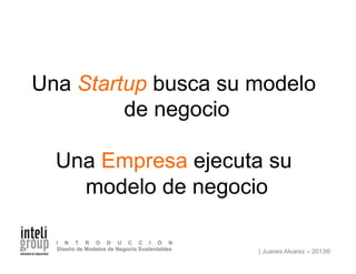 | Juanes Alvarez – 2013®
I N T R O D U C C I Ó N
Diseño de Modelos de Negocio Sustentables
Una Startup busca su modelo
de negocio
Una Empresa ejecuta su
modelo de negocio
 