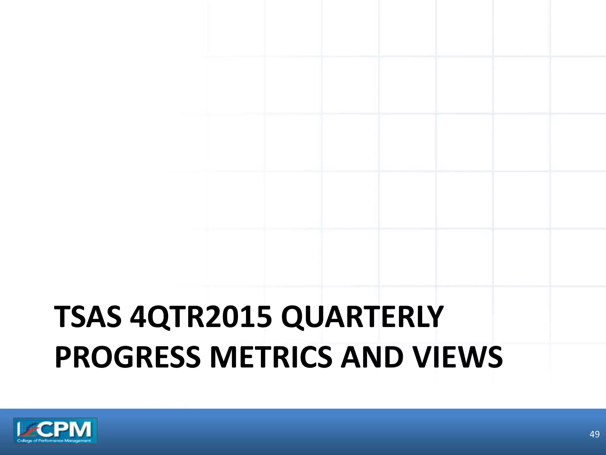 TSAS 4QTR2015 QUARTERLY
PROGRESS METRICS AND VIEWS
49
 