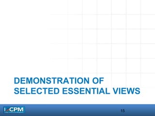 DEMONSTRATION OF
SELECTED ESSENTIAL VIEWS
15
 