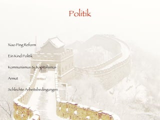 Startschuss im Wirtschaftssystem durch die Reform Xiao Pings