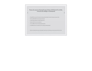Puntos de contacto (National Contact Point o NCP) de la UE en Chile,
con la área de enfoque y su institución
Dr Diego RIVERA, Environment NCP, Laboratorio de hidrologia Ambiental Unidad de Fotocatalisis & Unidad de procesamiento de Datos
Ms. Florence BOYER, SME NCP, Funcacion Empresearial EuroChile
Dr. Amador GUZMAN, NMP NCP, Universidad de Santiago de Chile
Dr. Jaime SANCHEZ, ICT NCP, Universidad de Chile
Dr. Hector TORRES, ICT NCP, Universidad Tecnologica Metropolitana
Dr. David JEISON, Bio NCP, Universidad de La Frontera - Departemento de Ingeniería Química
También la Universidad ha tenido contacto con Susana Agüero, Oficial de Proyectos Unión Europea, quien representa directamente la Union en Chile.
 