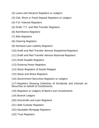 (2) Loans and Advance Registers or Ledgers
(3) Call, Short or Fixed Deposit Registers or Ledgers
(4) F.D. Interest Registe...