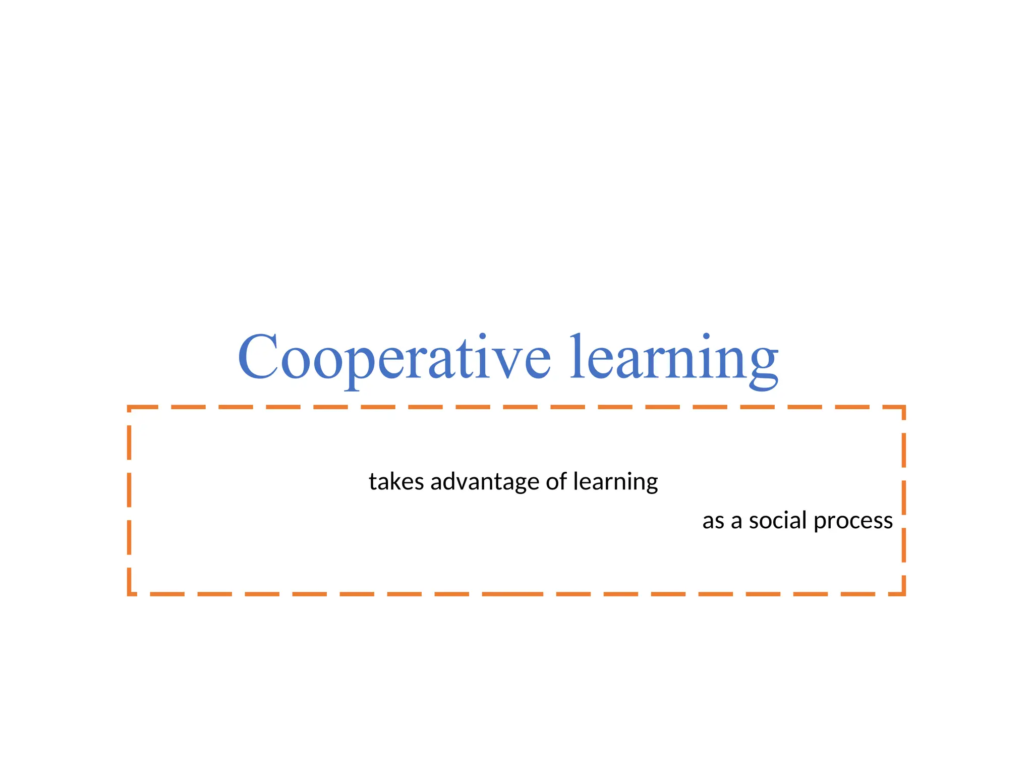 Cooperative learning
takes advantage of learning
as a social process
 