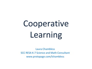 Cooperative Learning Laura Chambless SCC RESA K-7 Science and Math Consultant www.protopage.com/lchambless 
