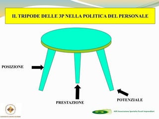 IL TRIPODE DELLE 3P NELLA POLITICA DEL PERSONALE
POSIZIONE
PRESTAZIONE
POTENZIALE
 