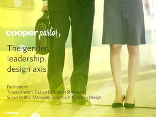 Cooper Parlor ©2013 1
The gender,
leadership,
design axis
Facilitators:
Teresa Brazen, Design Education Strategist
Susan Dybbs, Managing Director, Interaction Design
 