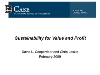 Sustainability for Value and Profit David L. Cooperrider and Chris Laszlo February 2009 