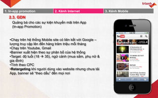 1. In-app promotion 2. Kênh Internet 3. Kênh Mobile
2.3. GDN
Quảng bá cho các sự kiện khuyến mãi trên App
(In-app Promotio...