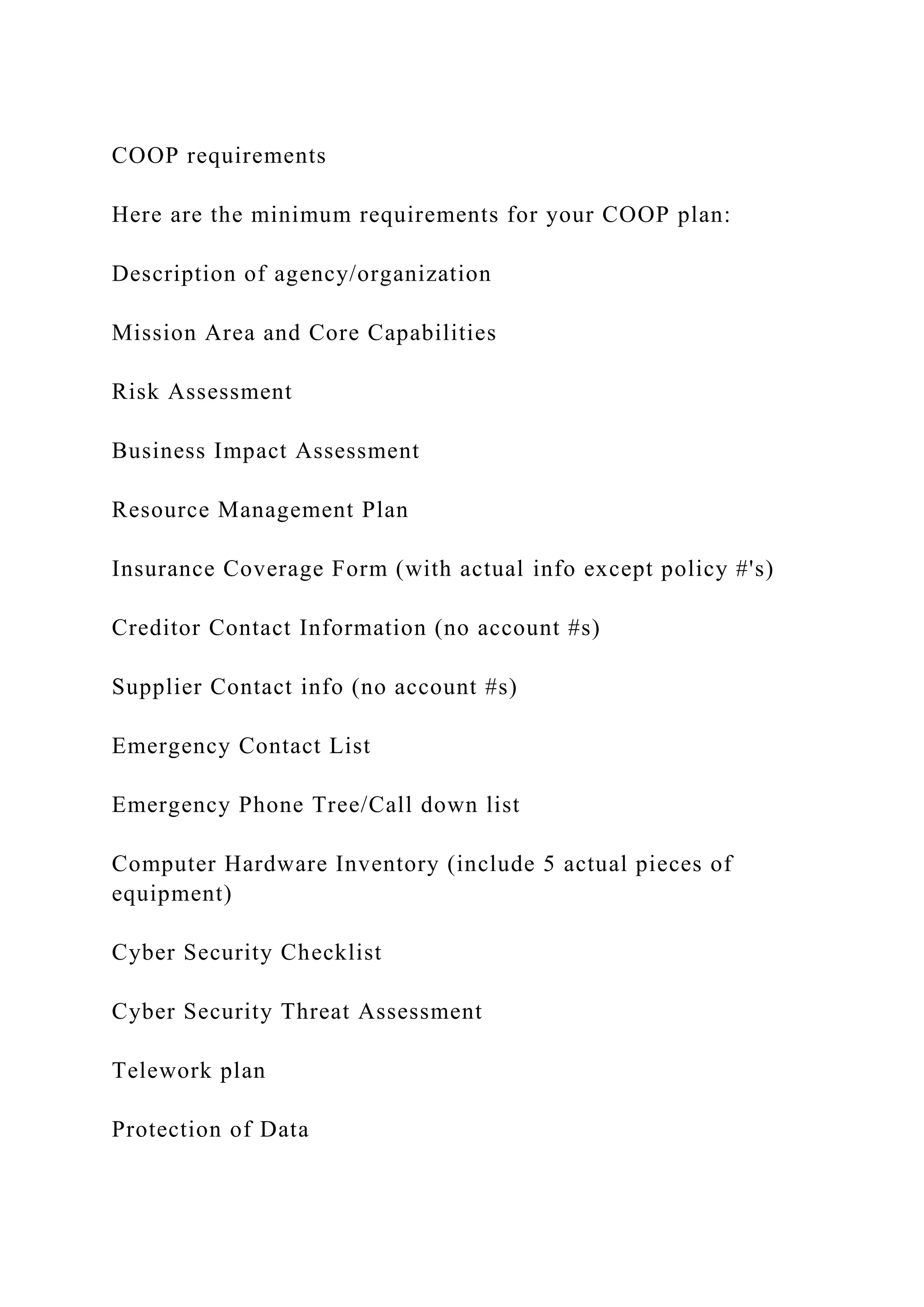COOP requirementsHere are the minimum requirements for your COOP.docx