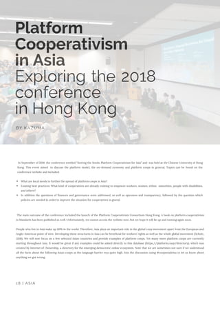  In September of 2018  the conference entitled “Sowing the Seeds: Platform Cooperativism for Asia” and  was held at the Ch...