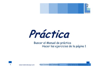 www.matematicaspr.com © L2DJ Temas de Matemáticas Inc.Mapa Coordenadas Cartesianas
Práctica
9
Buscar el Manual de práctica
Hacer los ejercicios de la página 1
 