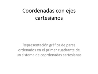 Coordenadas con ejes cartesianos Representación gráfica de pares ordenados en el primer cuadrante de un sistema de coordenadas cartesianas 