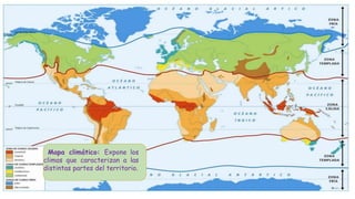 Mapa climático: Expone los
climas que caracterizan a las
distintas partes del territorio.
 